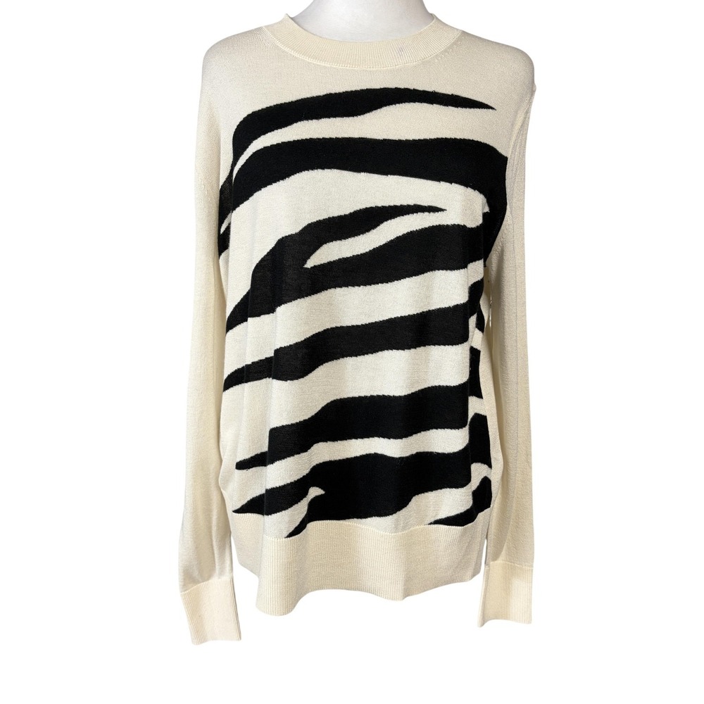 Banana Republic Sweater Womens M White Silk Cashmere Zebra Print Crewneck Knit